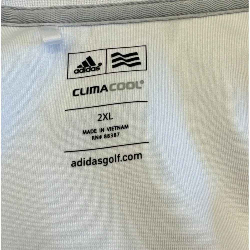 Adidas Vintage Polo Shirt White Blue Striped Short‎ Sleeve Mens XL Golf Athletic